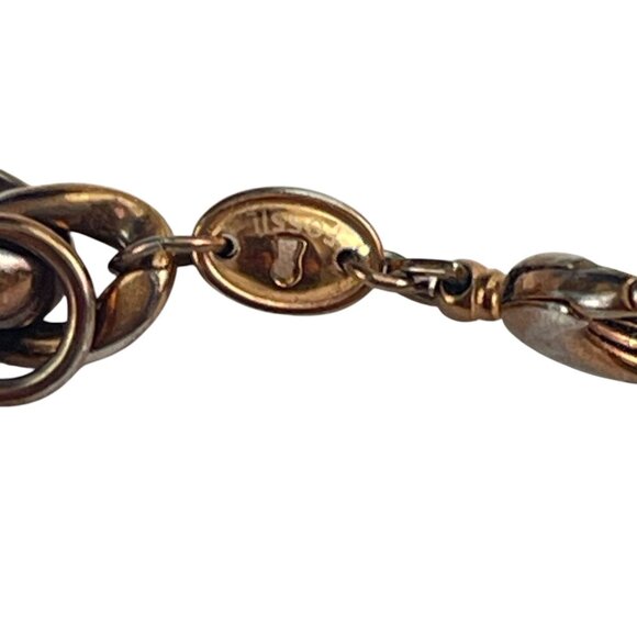 Fossil Women's Bronze-Tone Chain Link Bracelet With Heart Charm Toggle Clasp - Picture 6 of 6